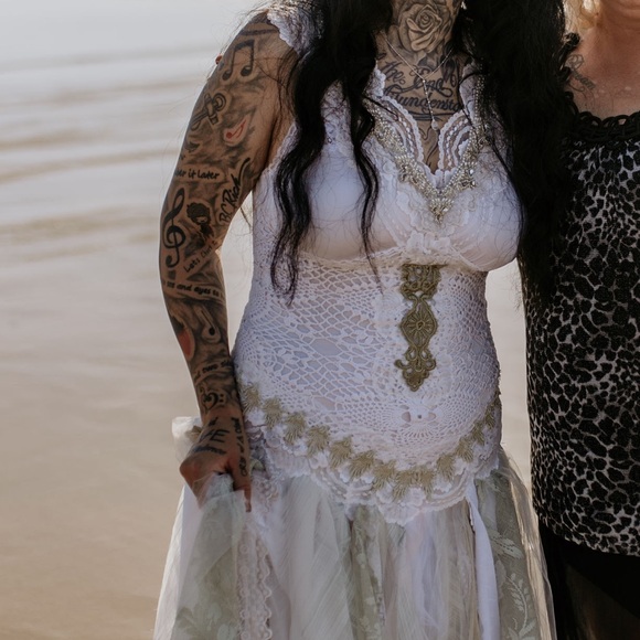 Boho Gypsy Fairy Viking Festival Wedding Dress Custom Made Crotchet Size 8 - Picture 3 of 17